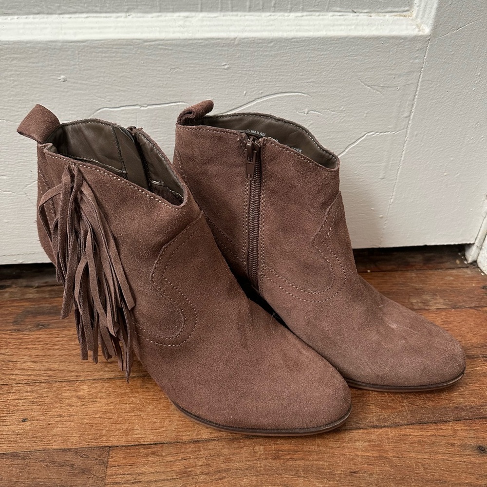 Brown Suede Fringe Ankle Boots
